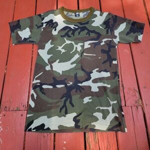 Vintage Army Camouflage T-Shirt LARGE mens Made in USA Single Stitch Camo
